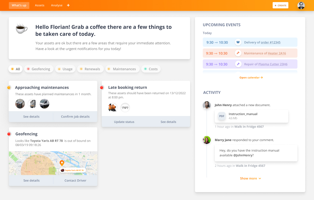 Screenshot of the what's up page of the web application