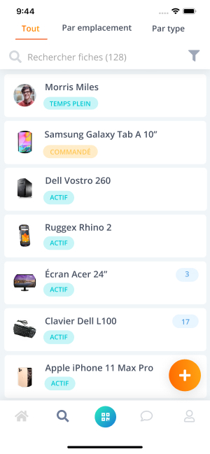 Screenshot of an inventory of different equipment on the mobile application